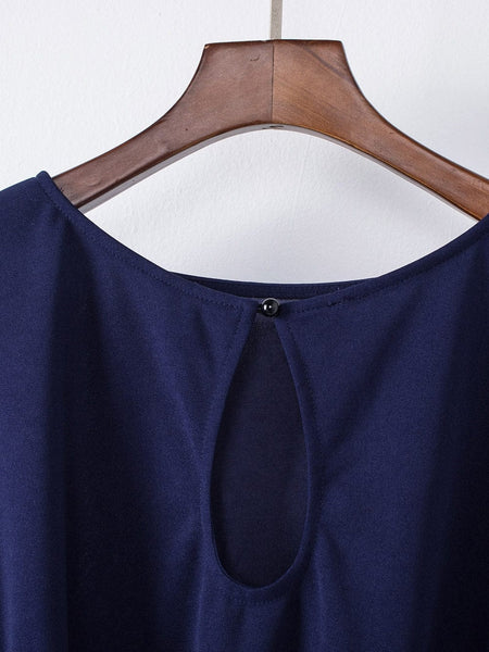 Solid High-necked Long-sleeved Casual Jumpsuit