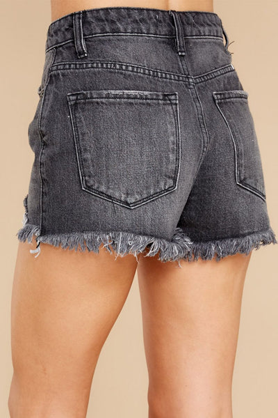 Blue Distressed Fringed Denim Shorts with Ripped Details
