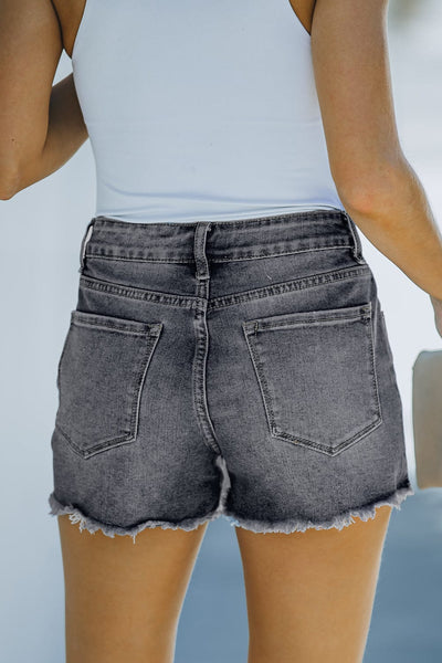 Blue Distressed Fringed Denim Shorts with Ripped Details