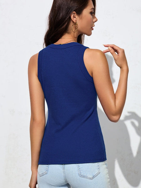 Plus Size Basic Tank Top, Women's Plus Plain Round Neck Medium Stretch Tank Top