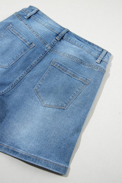 Women's Blue Sparkle Denim Shorts with Rhinestone Accents