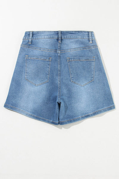 Women's Blue Sparkle Denim Shorts with Rhinestone Accents