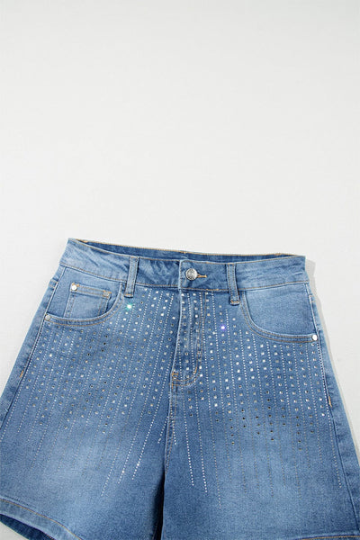 Women's Blue Sparkle Denim Shorts with Rhinestone Accents