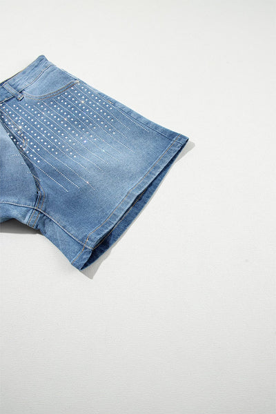 Women's Blue Sparkle Denim Shorts with Rhinestone Accents