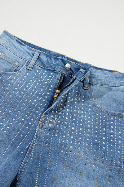 Women's Blue Sparkle Denim Shorts with Rhinestone Accents