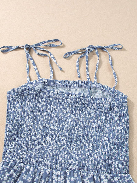 Blue Twilight Floral Dream Jumpsuit with Smocked Bodice and Delicate Straps
