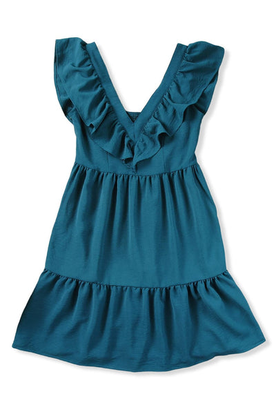 Temperament Pleated Slim Elegant Solid Color V Neck Midi Dress