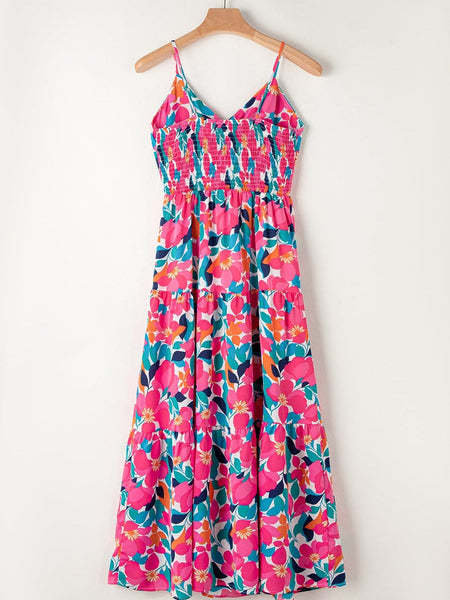 Elegant Printed V-Neck Maxi Dress with Adjustable Sling