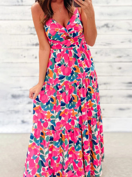 Elegant Printed Sling Maxi Dress