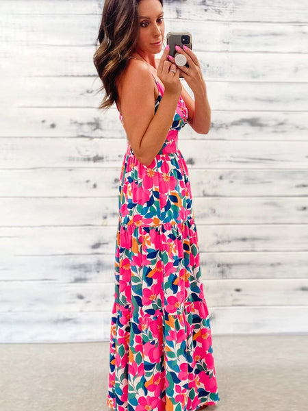 Elegant Printed Sling Maxi Dress