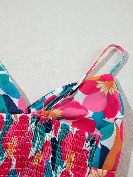Elegant Printed V-Neck Maxi Dress with Adjustable Sling