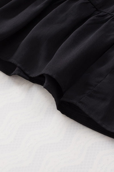Women's Bohemian Black Ruffled Mini Dress with Smocked Details