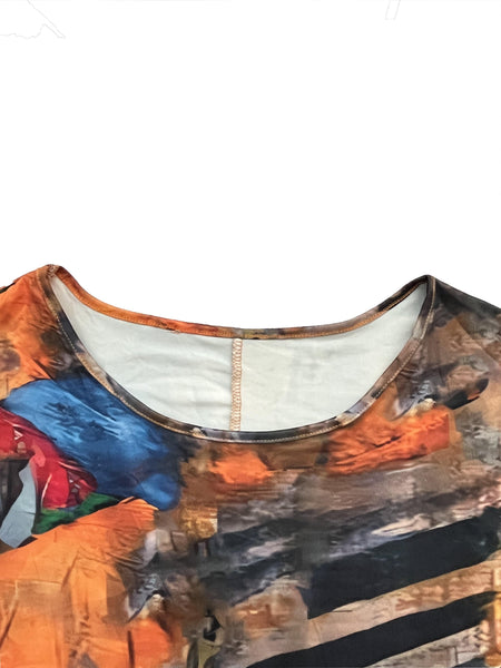 Bohemian Graphic Print Plus Size T-shirt with Stylish Round Neck