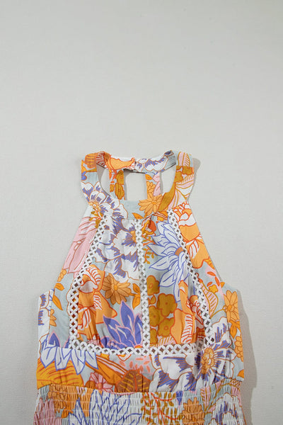 Sleeveless Halter Print Split Long Dress