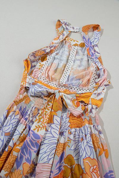 Sleeveless Halter Print Split Long Dress