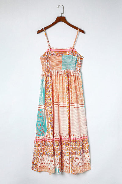 Bohemian Patchwork Print Maxi Sundress with Spaghetti Straps