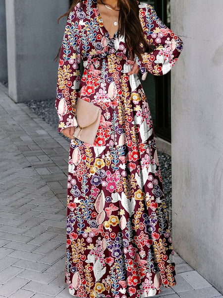 Plus Size Casual Tank Dress, Women's Plus Colorblock Floral Print Cut Out Round Neck Medium Stretch Maxi Tank Dress