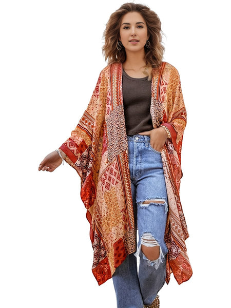 Women's Boho Aztec Print Bat Sleeve Plus Size Cardigan