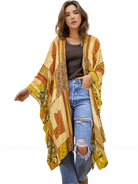 Women's Boho Aztec Print Bat Sleeve Plus Size Cardigan