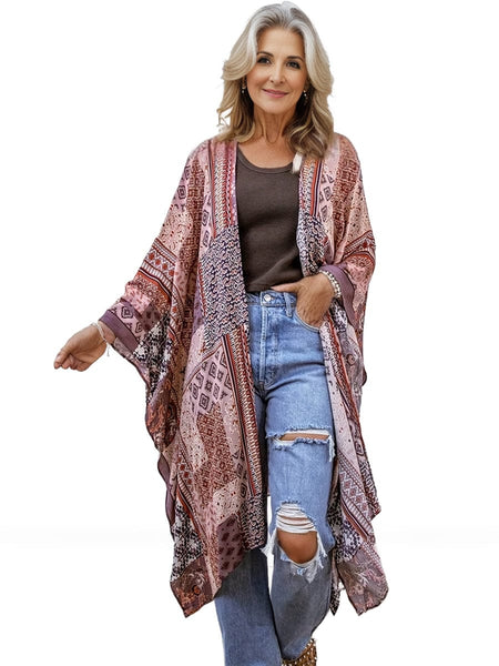 Women's Boho Aztec Print Bat Sleeve Plus Size Cardigan