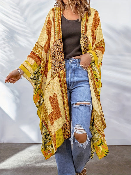 Women's Boho Aztec Print Bat Sleeve Plus Size Cardigan