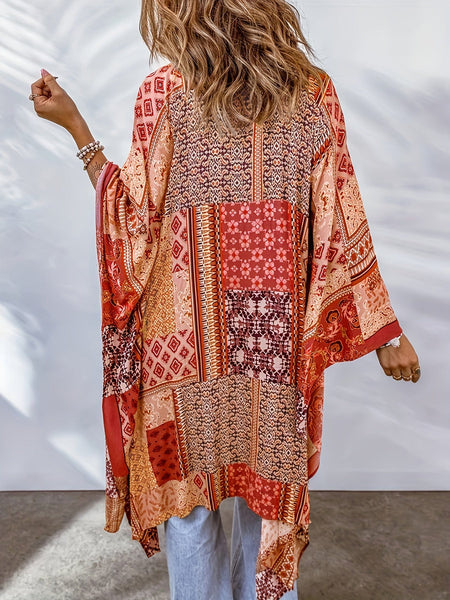 Women's Boho Aztec Print Bat Sleeve Plus Size Cardigan
