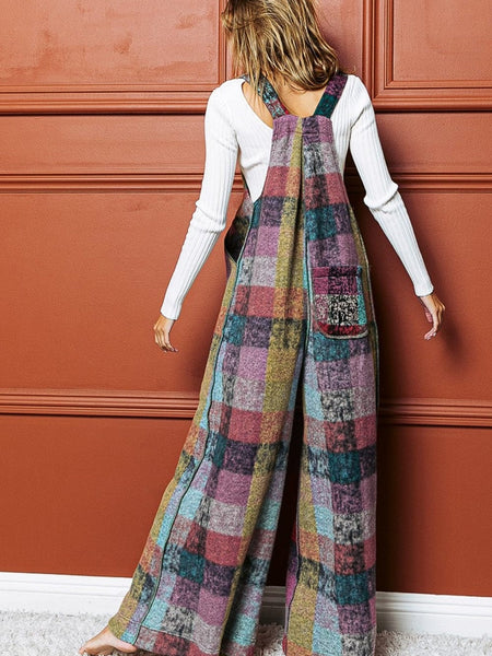 Women's Boho Chic Multicolor Checkered Wide Leg Jumpsuit