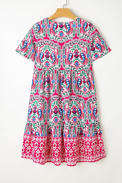 Bohemian V-Neck Short Sleeve Mini Dress