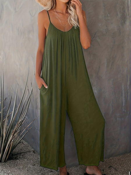 Boho Spaghetti Ruched Sleeveless Wide-Leg Jumpsuit