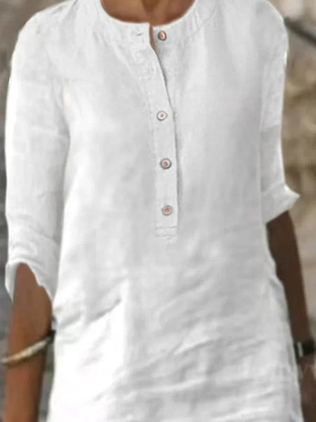 Women's Linen-Cotton Henley Shift Dress in Blouses & Shirts