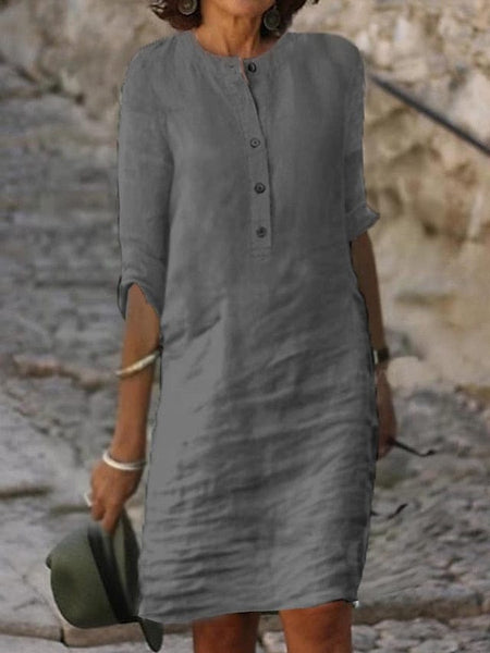 Women's Linen-Cotton Henley Shift Dress in Blouses & Shirts