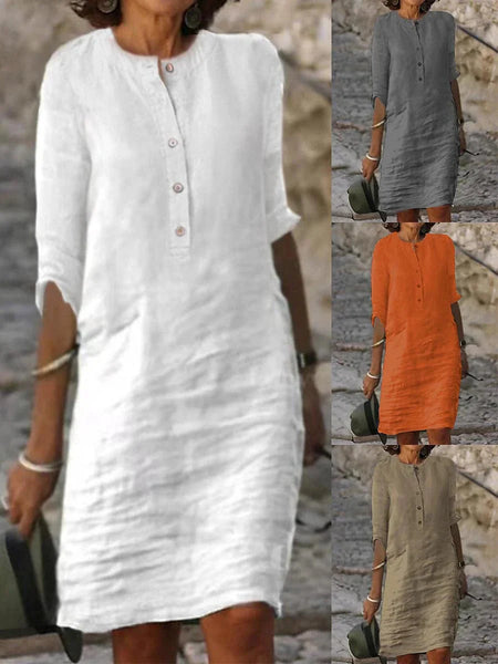 Women's Linen-Cotton Henley Shift Dress in Blouses & Shirts