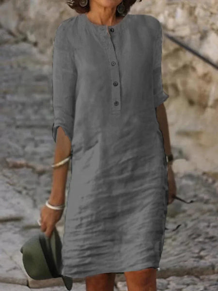 Women's Linen-Cotton Henley Shift Dress in Blouses & Shirts