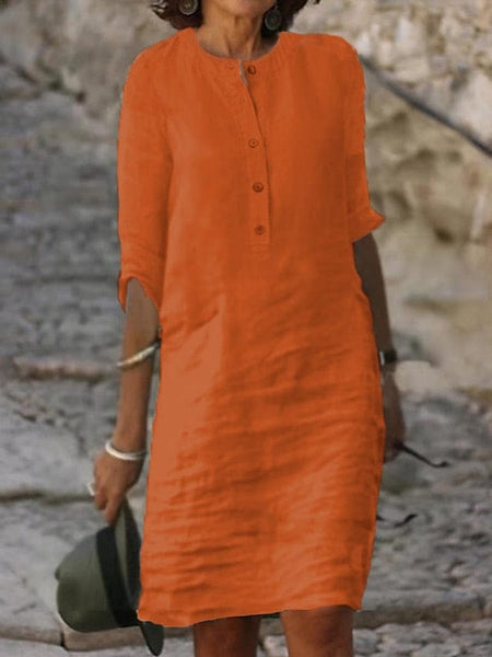 Women's Linen-Cotton Henley Shift Dress in Blouses & Shirts