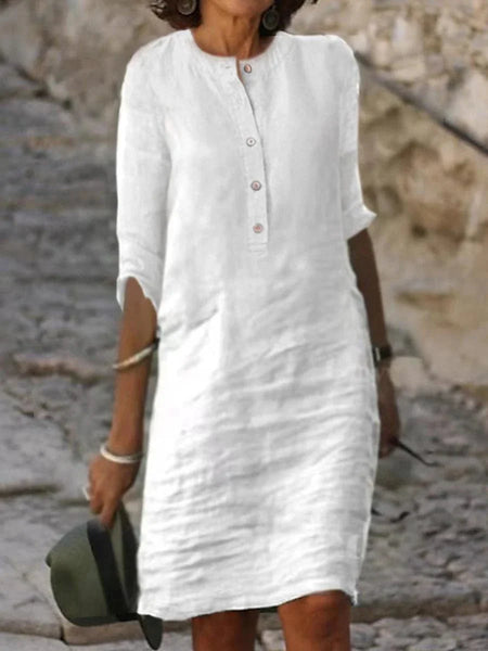 Women's Linen-Cotton Henley Shift Dress in Blouses & Shirts