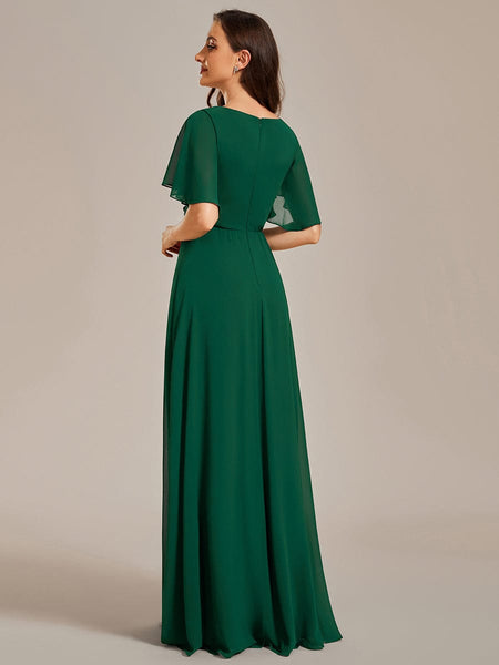 Bridesmaid Gown with V Neck Lace Applique