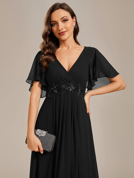 Bridesmaid Gown with V Neck Lace Applique