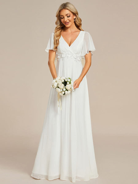 Bridesmaid Gown with V Neck Lace Applique