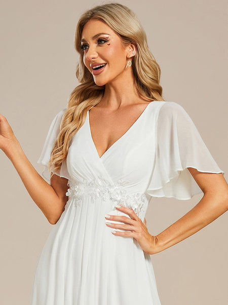 Bridesmaid Gown with V Neck Lace Applique