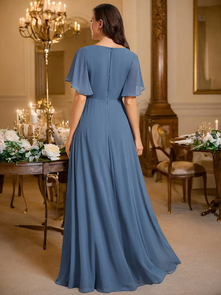 Bridesmaid Gown with V Neck Lace Applique
