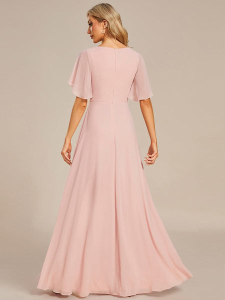 Bridesmaid Gown with V Neck Lace Applique