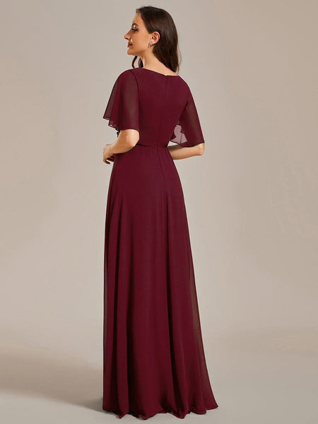 Bridesmaid Gown with V Neck Lace Applique