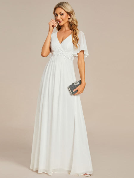 Bridesmaid Gown with V Neck Lace Applique