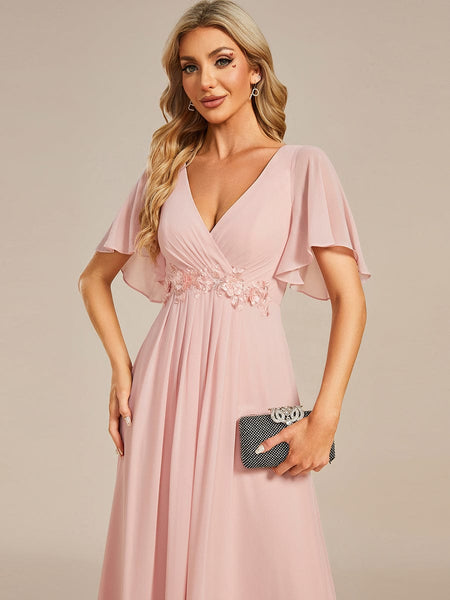 Bridesmaid Gown with V Neck Lace Applique