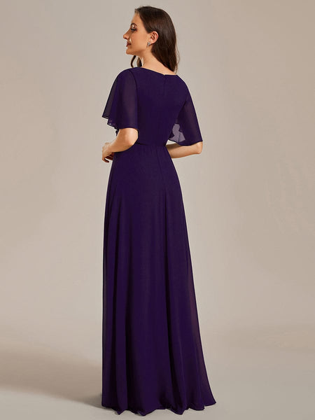 Bridesmaid Gown with V Neck Lace Applique