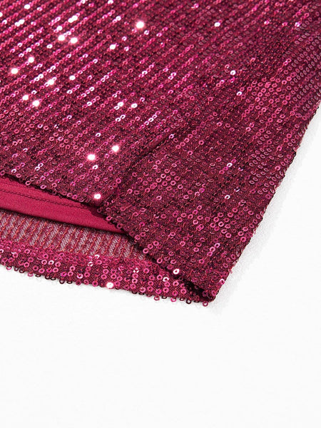 Women's Bubbly Burgundy Sequin Bubble Sleeve Blouse