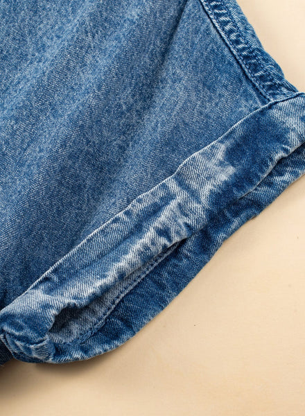 Women's Acid Wash Short Sleeve Denim Shirt Dress with Raw Hem