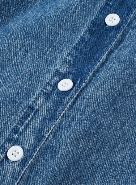 Women's Acid Wash Short Sleeve Denim Shirt Dress with Raw Hem
