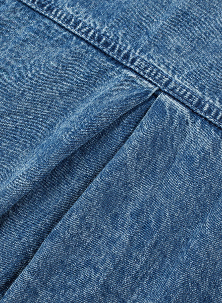Women's Acid Wash Short Sleeve Denim Shirt Dress with Raw Hem