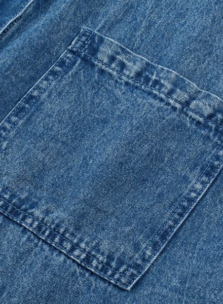 Women's Acid Wash Short Sleeve Denim Shirt Dress with Raw Hem